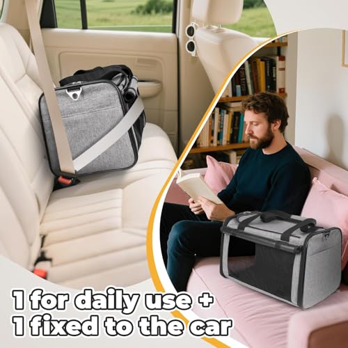 YUDODO 2 Packs 25 lbs Lightproof Soft Sided Cat Carrier for Large Cat & Small Dog Airline Approved Travel Bag Pet Puppy Carriers with Side Pockets & Reflective Mesh, Foldable Portable for Car 2 Grey - color: Grey*2