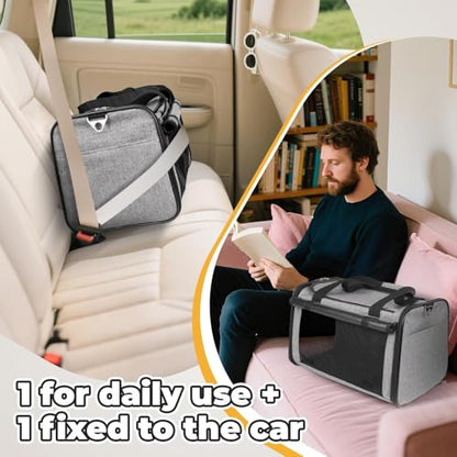 YUDODO 2 Packs 25 lbs Lightproof Soft Sided Cat Carrier for Large Cat & Small Dog Airline Approved Travel Bag Pet Puppy Carriers with Side Pockets & Reflective Mesh, Foldable Portable for Car 2 Grey - color: Grey*2