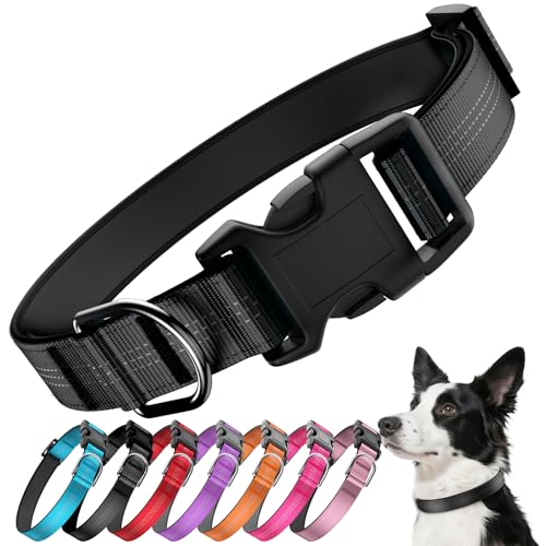 Reflective Dog Collar with Buckle, Heavy Duty Dog Collars with Soft Padded, Adjustable, Ultra-Durable, Pet Collar for Small Medium and Large Dogs (Black, L) - color: Black, size: L (18-26'')