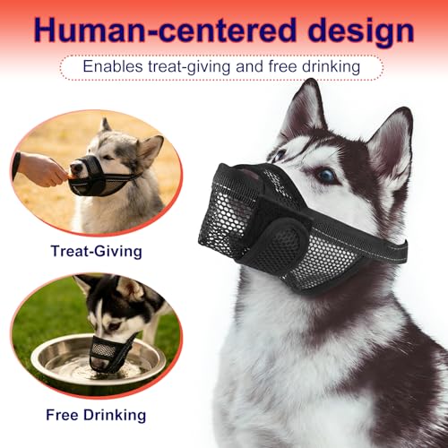 Breathable Dog Muzzle, Soft Mesh Muzzle for Large Medium Small Dogs - Pet Mouth Guard with Reflective Straps, Prevents Biting Chewing Scavenging & Allows Drinking, (XL) - size: XL