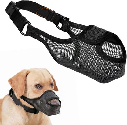 LUCKYPAW Dog Muzzle, Mesh Muzzle for Large Medium Small Dogs Allows Full Pant Drinking Mouth Cover to Prevent Biting Chewing Scavenging Adjustable Breathable (XS, Black) - size: XS-Snout:6.5-7.5"