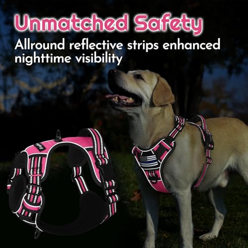 Eagloo Dog Harness Medium Sized, Easy Wearing with 3 Buckles, Adjustable No Pull Pet Harness with 2 Rings for Walking, No Chock Reflective Soft Padded Vest with Control Handle, Pink & Black, M - color: Pink & Black, size: Medium