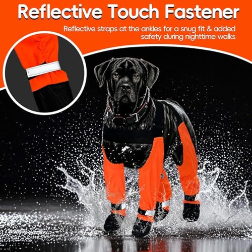 Dog Suspender Boots, Large Dog Rain Boots, Waterproof Dogs Boot Legging Pants, Anti-Slip Dogs Paw Protectors Stay-On Shoes with Suspenders for Outdoor Walk, Rain, Snow, Hike, Hot Pavement(XS,Orangec) - size: X-Small