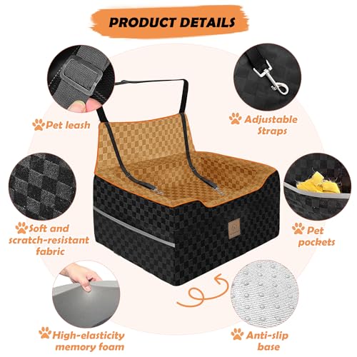 Large Dog Car Seat for Back Seat – Removable Dog Booster Seat & Washable Pet Car Seat for Medium & 2 Small Dogs up to 60lbs – Safety Straps & Storage Pocket – Travel & Home Use (Black/Brown) - color: Medium-Black/Brown
