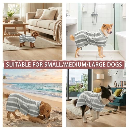 Fast Drying Dog Bathrobe, Super Absorbent Stripes Dogs Towel, Adjustable Warm Keeping Pet Puppy Bath Supplies (Grey, S) - color: Grey, size: S