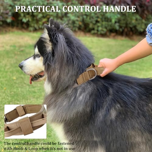 Tactical Dog Collar with Handle - Military Adjustable Dog Training Collar Soft Nylon and Heavy Duty Metal Buckle for Medium Large Dogs - with Patch (Brown, X-Large) - color: Brown, size: X-Large