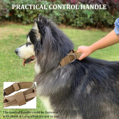 Tactical Dog Collar with Handle - Military Adjustable Dog Training Collar Soft Nylon and Heavy Duty Metal Buckle for Medium Large Dogs - with Patch (Brown, Medium) - color: Brown, size: Medium