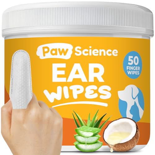 Paw Science Dog & Cat Ear Cleaner Wipes – Pet Finger Wipes for Cats & Dogs – Cleaning, Soothing, & Deodorizing Itchy Ears – Ear Relief Solution Wash (Unscented)