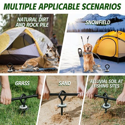 Dog Tie Out Stake for Outdoor Adventures - Glow in the Dark, Heavy Duty - for Large Dogs Up to 210 lbs, Rust-Proof, Durable - Portable for Camping, Beach, or Yard - Compatible with Any Leash