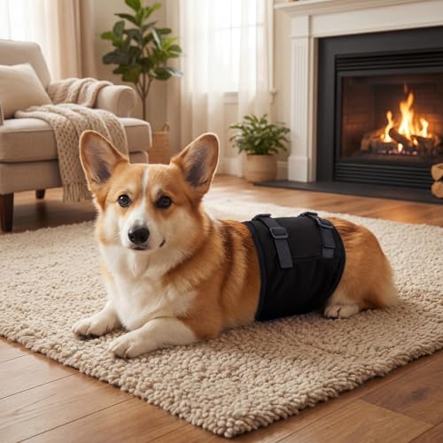 DENTRUN Male Dog Wrap - Machine Washable Post-Surgery Recovery & Heat Cycle Diaper, Prevents Licking, Mounting, Adjustable Belly Band, Marking Prevention Band, Leak-Proof Edges, Fast Drying - color: Black, size: L