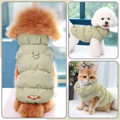 ABRRLO Winter Warm Dog Jacket for Small Medium Dogs Cat Cold Weather Coats with Harness Paded Dogs Fleece Vest Waterproof Windproof Dog Snow Jacket Pet Puppy Clothes (Khaki,M) - color: Khaki, size: Medium