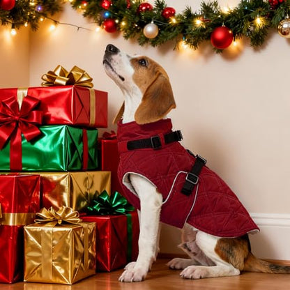 Kuoser Dog Coat Warm Fleece Lining Turtleneck Dog Jacket with Harness Built-in, Adjustable Windproof Cold Weather Coats with Quick Release Buckle Pet Winter Snowsuit for Large Dogs, Red XL - color: Red, size: X-large (Chest Girth: 29.9")