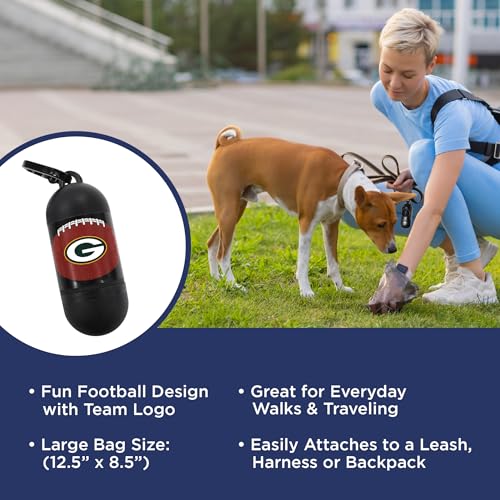 Pets First NFL GREEN BAY PACKERS PET LICENSED Poop Waste Bag Dispenser and D Ring for Leash with 1200 Premium Garbage Bags - color: Green Bay Packers, size: 80 Rolls = 1200 Bags - Best Value!