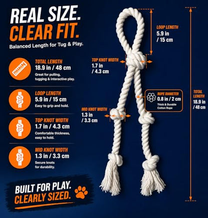 Dog Rope Toy 2 Pack, 18 in Heavy Duty Cotton Tug Toy for Medium Large Dogs, Interactive Tug of War & Chew Rope, Natural Undyed, Teeth Cleaning - style: 4-Knot Loop (2-Pack)