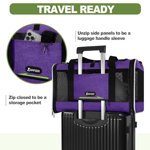 GAPZER Per Carrier for Cat 18x11x11 Inch FAA Complaint, Kitten Taxi Top Load Soft Cloth Bag, Small Animal Portable in Cabin Crate Shih Tzu Dog Kennel Carry Case, 4-Sided-Ventilated Kitty Purse Purple - color: Purple