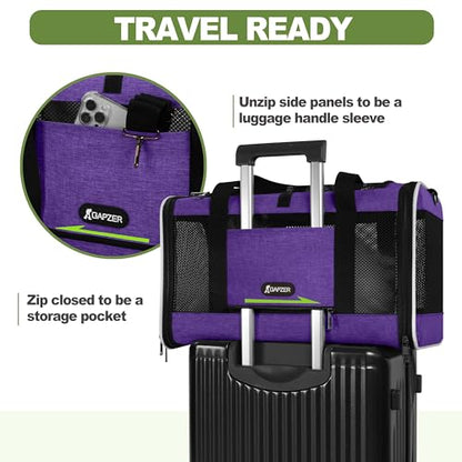 GAPZER Per Carrier for Cat 18x11x11 Inch FAA Complaint, Kitten Taxi Top Load Soft Cloth Bag, Small Animal Portable in Cabin Crate Shih Tzu Dog Kennel Carry Case, 4-Sided-Ventilated Kitty Purse Purple - color: Purple