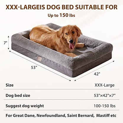 BFPETHOME Orthopedic Dog Beds for Extra Large Dogs, Washable Large Pet with Bolster, Orthopedic Large Dog Mats with Removable Covers & Waterproof Pet Bed for Pet - size: 53.0"L x 42.0"W x 7.0"Th