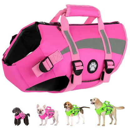 Dogcheer Harness-Style Dog Flotation Vest with Rescue Handle, Reflective Safety Dog Life Jacket, Adjustable Puppy Water Vest for Swimming, Boating, Pool & Beach - Pink, S - color: Pink, size: Small