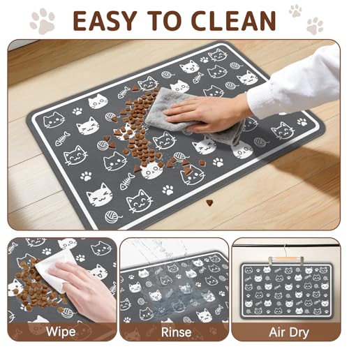 Dog Food Mat for Bowls, Absorbent Quick Dry Dog Cat Mats for Food and Water, Non-Slip Backing Pet Mat Pet Supplies - Cute Cat Pattern - color: Cat1