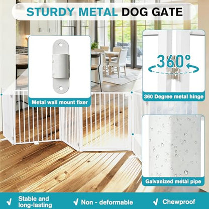 Snagle Paw Extra Wide Dog Gate,Free Standing Dog Fence with Door, Up to 156 Inch Wide Pet Gate with Support Feet for Stairs, Hallways, Doorways, Yard (White, 6 Panels) - size: Up to 156" W, 6 Panels, White