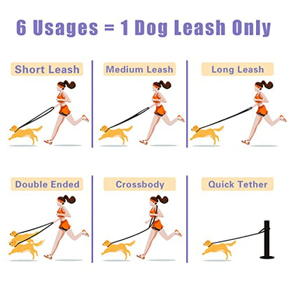 Hands Free Leather Dog Leash 8ft，Durable Genuine Leather Multi Function Dog Leashes，Strong Leash for Small Medium Large Breed Dogs
