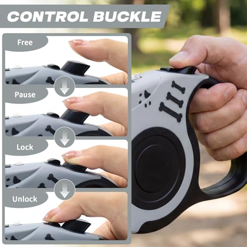 Retractable Dog Leash with USB Rechargeable Flashlight for Night Walks, 16FT Automatic Telescopic Tractor Dog Leash for Small and Medium Dogs, Grey - color: Grey