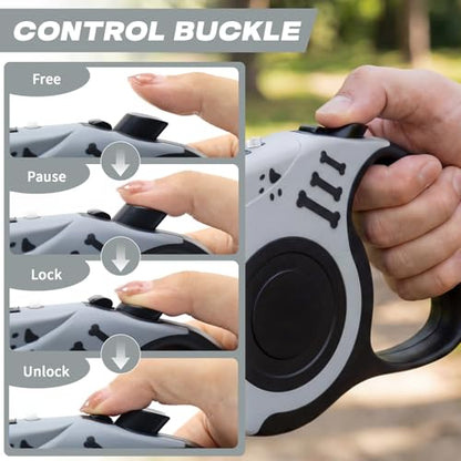 Retractable Dog Leash with USB Rechargeable Flashlight for Night Walks, 16FT Automatic Telescopic Tractor Dog Leash for Small and Medium Dogs, Grey - color: Grey
