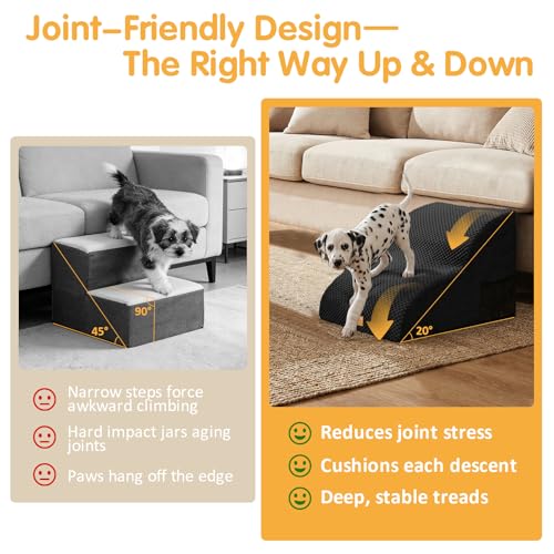 Topmart High Density Extended Foam Dog Ramp&Steps 2 Tiers,11.8" High,Non-Slip Dog Stairs,Soft Foam Pet Ladder with Removable Cover,Best for Injured,Older Cats,Pets with Joint Pain - color: Black, size: 21.7*15.7*11.8