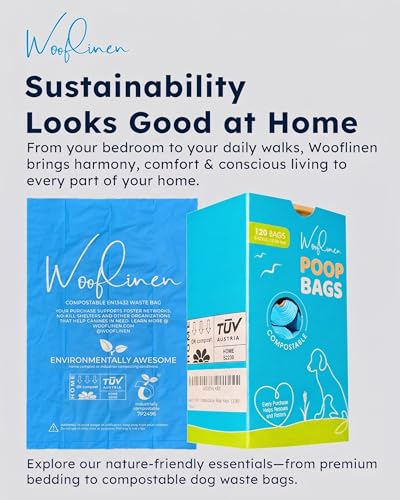 Wooflinen Home Compostable Dog Poop Bags – Leak-Proof Dog Poop Bags Rolls – Large 9x13”, Durable, Easy Tear – Made from Plant & PBAT Material – For Big & Small Dogs – 120 Bags (8 Rolls) - size: 120 Count (Pack of 1)