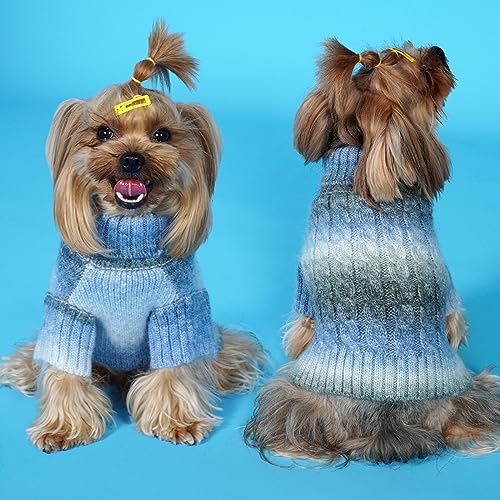 KYEESE Dog Sweater for Small Dogs Thick Cable Knit Dog Turtleneck Knitwear Warm with Sleeves Puppy Sweater Fuzzy, Blue, Small - color: 07# Blue, size: Small (6-9lbs)