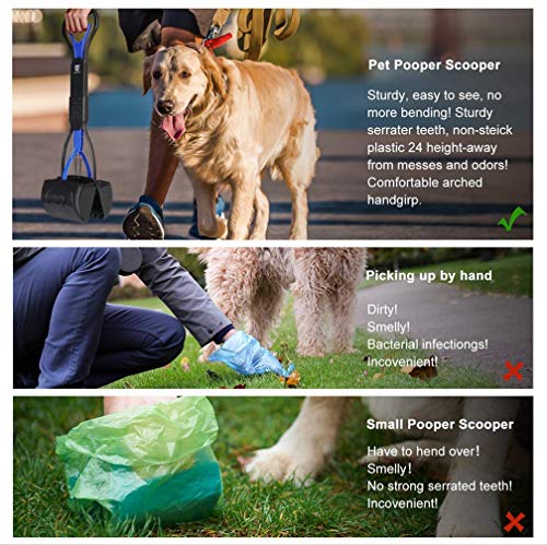 Pet Pooper Scooper, 24" Long Handle Portable Poop Scooper for Large and Small Dogs Cats, Foldable Dog Poop Pick Up Tool, Sturdy Garbage Rake Picker for Garden Backyard Grass Dirt Gravel (Black) - color: Black
