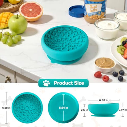 Dog Lick Bowl Slow Feeder with Slanted Anti-Spill Design, Extra-Thick Bite-Resistant Rim, Strong Suction Base, Freezer Safe for Frozen Treats — A Cleaner Alternative to Lick Mats for Dogs (Teal) - color: Teal