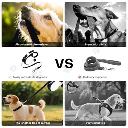 Retractable Dog Leash with Chew Proof Cable,26Ft Heavy Duty Dog Leash for Medium Large Dogs up to 110lbs,360°No Tangle,One-Handed Brake,Pause,Lock(White) - color: White, size: 26ft