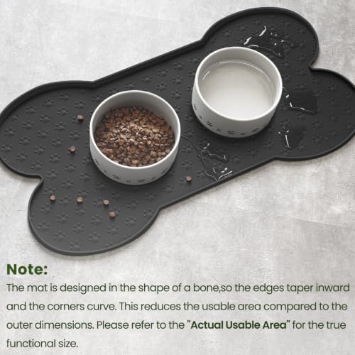 PWTAA Dog Food Mat Anti-Slip Silicone Dog Bowl Mat Thicker Pet Placemat Waterproof Cat Feeder Pad with Raised Edge Puppy Kitten Feeding Mats Suitable Small Medium-Sized Dogs Cats Eating Tray - 2PCS - color: Black, size: 25.6" x 13"-2PCS