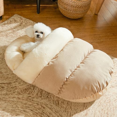 Romaneco Bed for Dog and Cat, Pet Bed, Ultra Soft Cute Plush Slipper Cat Cave Bed, Anti Slip Warm Pet House Nest, Self-Warming, Ideal for Indoor Use - Fits up to 25lbs (30"X22", L, Light Brown) - color: Light Brown, size: Large