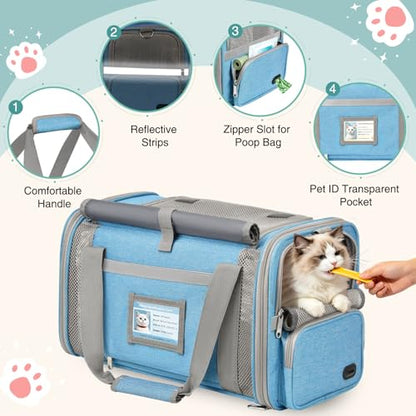 Soft Cat Carrier for Pets Up to 20 Lbs, Collapsible Cat Carrier Bag with Privacy Curtains, Airline Approved Small Pet Carrier for Small Medium Cats Dogs Puppy, Washable Soft Pet Travel Bag Dog Carrier - color: Sky Blue