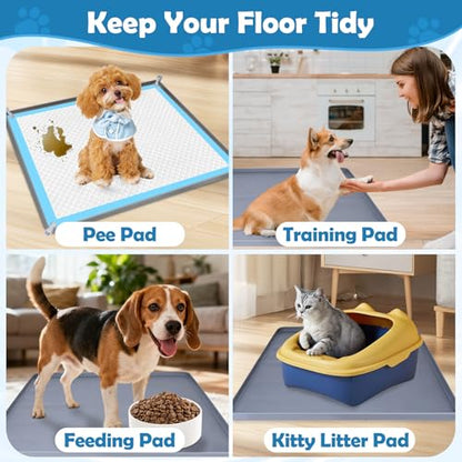 Dog Pee Pad Holder, Dog Potty Tray Silicone Puppy Pad Holder Tray Fits for 34" x 22" Training Pads, Puppy Potty Tray No Spill Raised Lip High Edge for Floor Protection (Dark Grey)