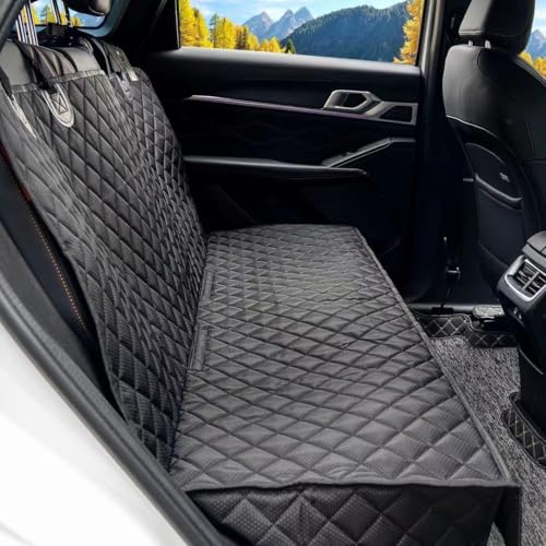 Dog Car Seat Cover, Back Seat Cover for Dogs Pet Car Seat Protector Waterproof Bench Car Seat Cover, Non-Slip Reat Seat Cover fits Middle Armrest for Most Cars Trucks SUVs - Black(1 Pack)