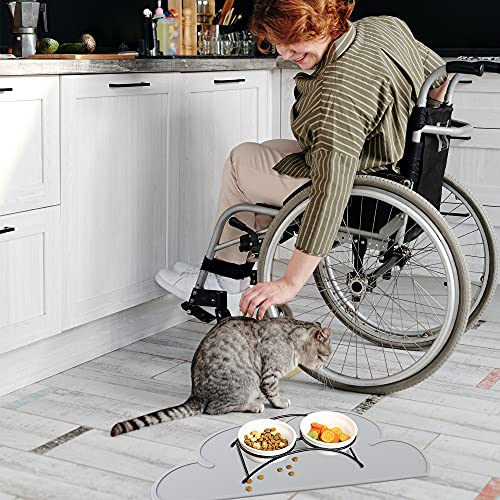 DesignSter Pet Food Mats–Dog Cat Feeding Mat Top Grade Cloud Silicone Pad Anti-Slip Waterproof Anti-Slip Bowl Placemat (Gray)