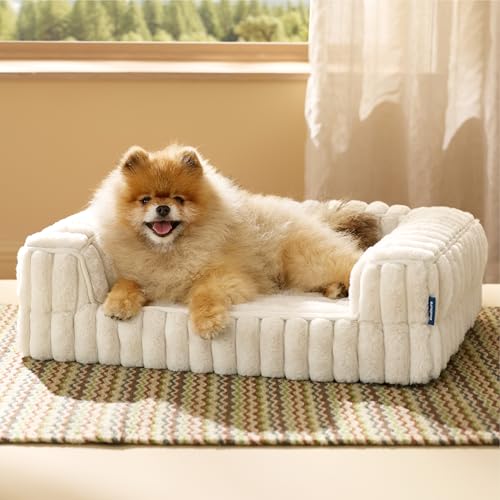 Bedsure ComfyFleece™ Orthopedic Dog Bed for Small Dogs, Waterproof Memory Foam Small Pet Beds with Sides, Non-Slip Bottom and Egg-Crate Foam Medium Dog Couch Sofa with Washable Corduroy Cover, Cream - color: Cream, size: 24.0"l X 18.0"w X 6"th