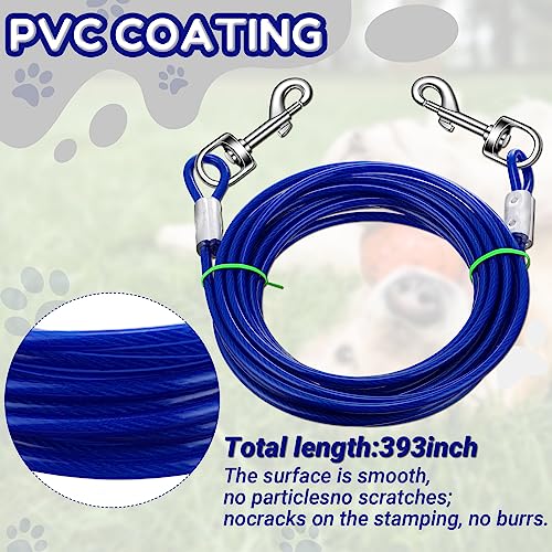 Amylove 2 Set Dog Tie Out Cable and Stake 32ft Leash Chain 16" Spiral Stake Heavy Duty Leash and Stakes for Outside Yard Camping Beach for Medium to Large Dogs up to 125 Lbs(Blue) - color: Blue