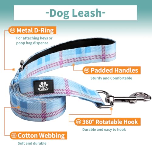 IVY&LANE Dog Collar with Bowtie and Leash Set | Plaid Adjustable Dog Collar | Detachable Bow Tie |5 FT Dog Leash | for Small Medium Large Dogs | Checkered Blue | Small - color: Checkered Blue, size: S