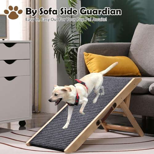 Wooden Foldable Dog Ramp for Small Dog Portable Pet Ramp,Car Ramp with Built-in Handle for Bed Car Couch Travel, 4 Adjustable Heights 9.8" to 18.1"