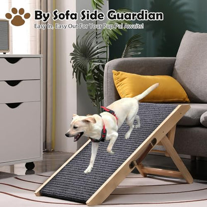 Wooden Foldable Dog Ramp for Small Dog Portable Pet Ramp,Car Ramp with Built-in Handle for Bed Car Couch Travel, 4 Adjustable Heights 9.8" to 18.1"