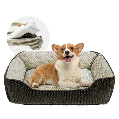 Miguel Removable Washable Dog Bed for Medium Dog Easy Clean - Rectangle Pet Bed for Large Cats with Zipper Cover Bolster Cuddle Puppy Bed with Supportive Side Wall Slip-Resistant Bottom, Brown 30 Inch