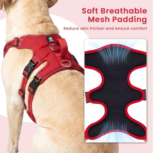 Escape Proof Dog Harness and Leash Set,Soft Padded Full Body Pet Harness, No Pull Reflective Adjustable Dog Vest with Handle, Easy Control Dog Harness for Medium Large Dogs Training Walking Running - color: Red, size: L