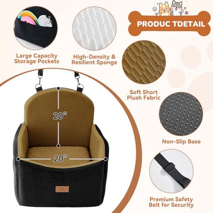 Dog Car Seat for Medium/Small Dogs, Dog Booster Car Seat, Pet Booster Seats Up to 40lbs with Waterproof Layer, 3 Storage Pockets and Safety Belt (Black/Brown) - color: Black/Brown