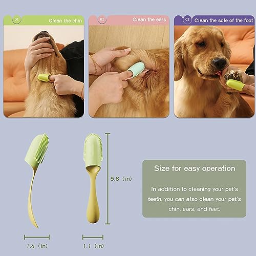 180ºPet Finger Toothbrush Extension Handle Dog Tooth Brushing Kit with Food Grade Silicone Easily Clean Teeth Dirt Convenient Cleaning for Dogs Cats Pets（3Pcs 3color）