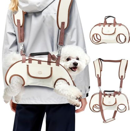 Hands Free Dog Backpack Carrier for Small Dogs, Yorkie Shoulder Carrier Sling Backpack Carriers Dog Lift Harness Portable Breathable Pet Carrier Backpack for Small Puppies (M, 8.8-14.3lbs)