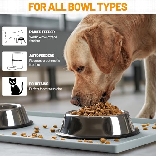Hubulk Dog Feeding Mat,100% Waterproof Food Grade Silicone Pet Food and Water Bowl Placemat,Dishwasher, High Raised Edge to Prevent Spills,Nonslip Tray to Stop Messes on Floor（32"x24"x1.0", Mist） - color: Mist, size: 32"l X 24"w